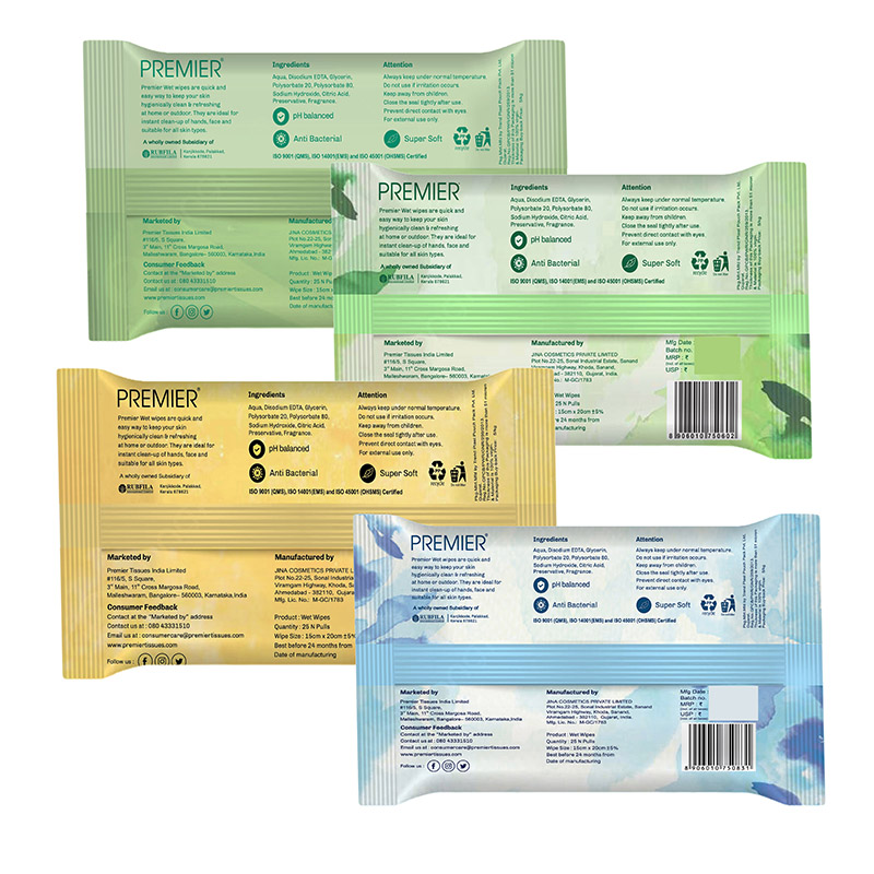 Premier Wet Wipes 25 Pulls Assorted - Pack of 6