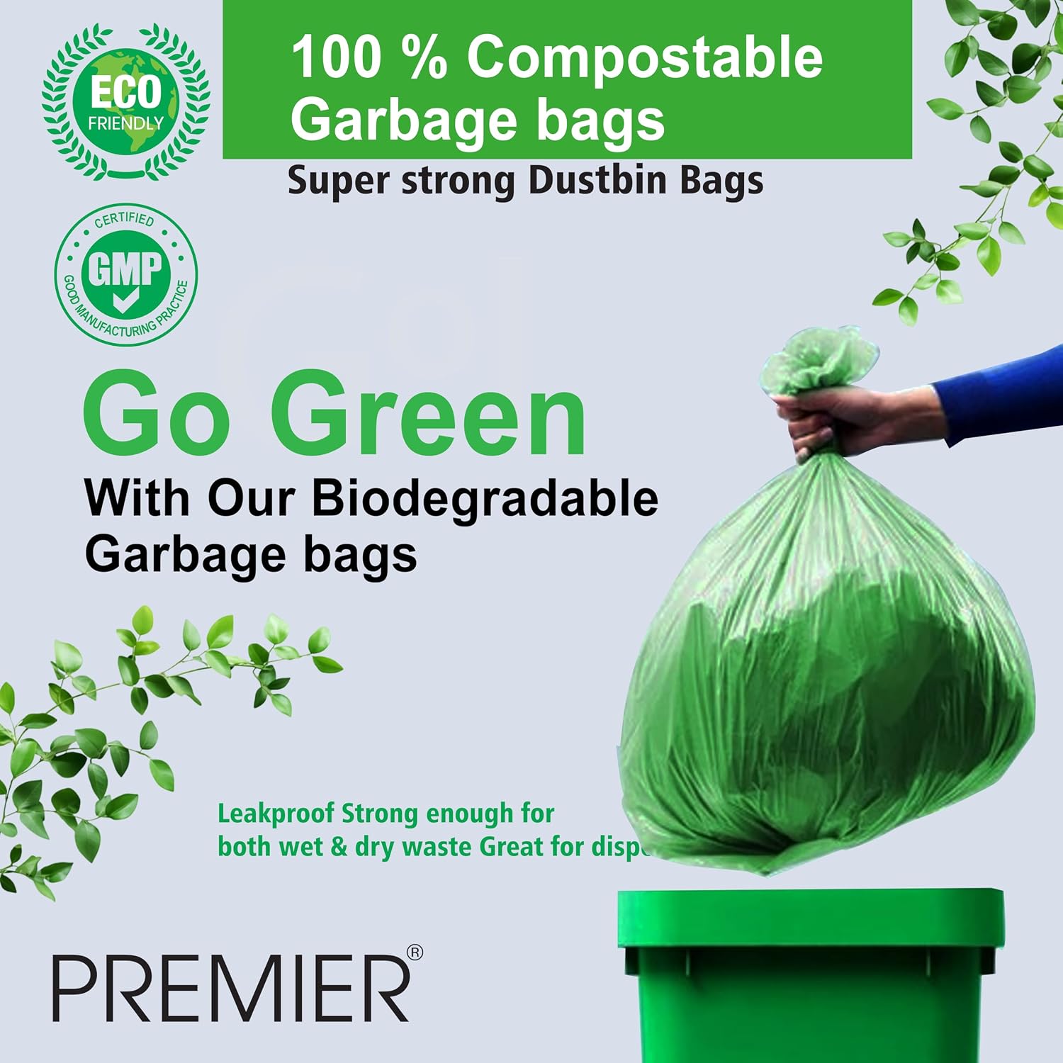 Premier Compostable Garbage Bags Medium- Pack of 3